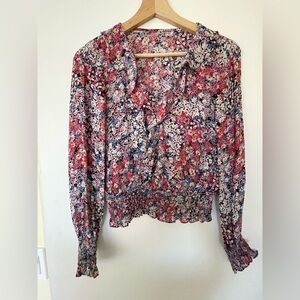 Floral Long Sleeve 100% Silk Women's Blouse